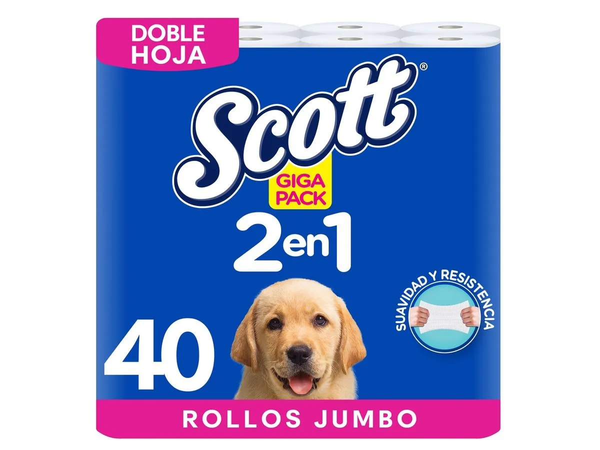 852735-1200-900 Papel Higiénico Scott 2 en 1 Doble Hoja - 40 rollos - Image 1